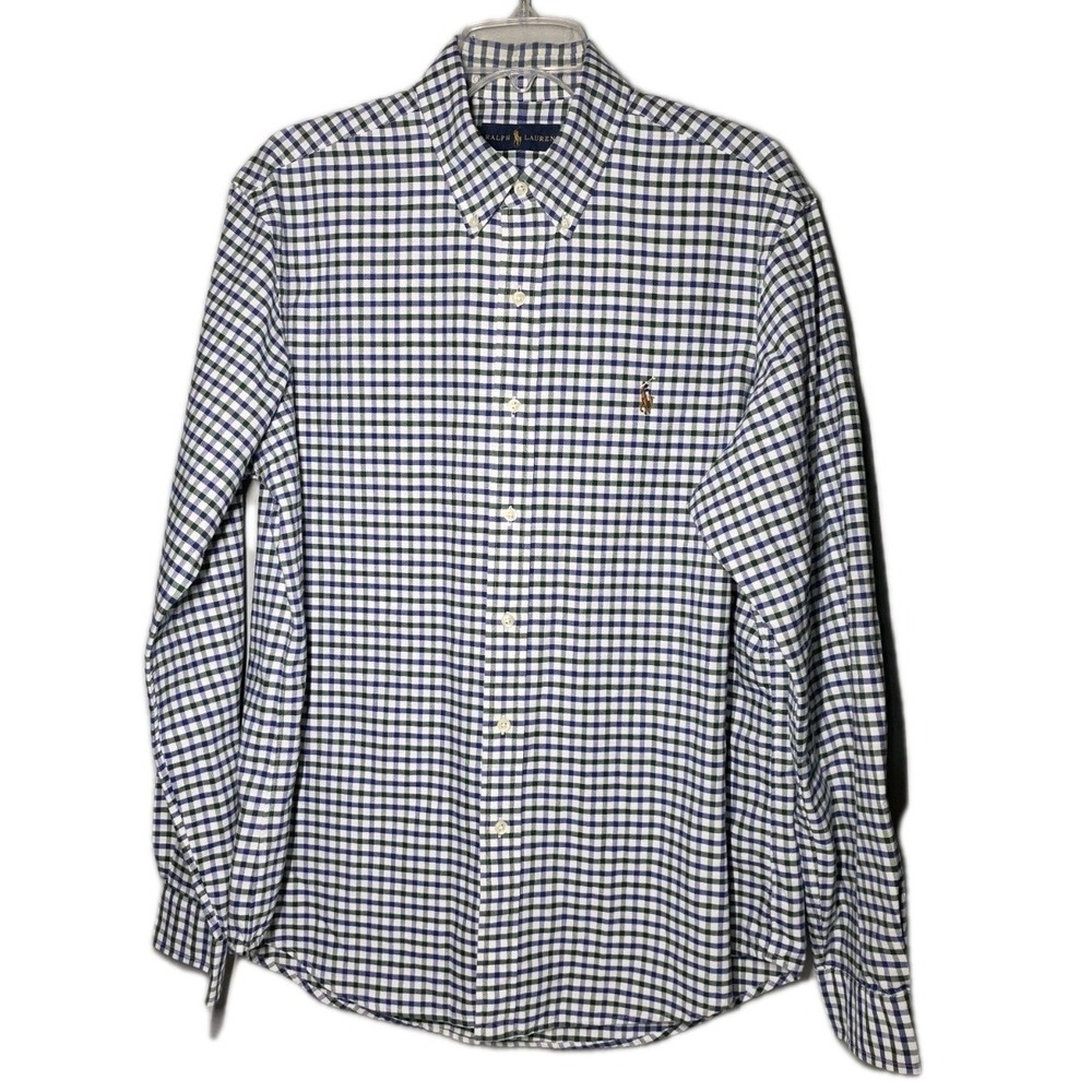 Ralph Lauren Shirt Mens Lg Blue &GreenGingham Button Down Long Sleeve Flesh Pony